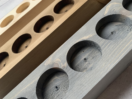 Wooden tealight holder blanks close up