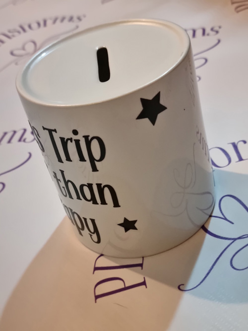 ceramic money box with witches trip better than therapy motive