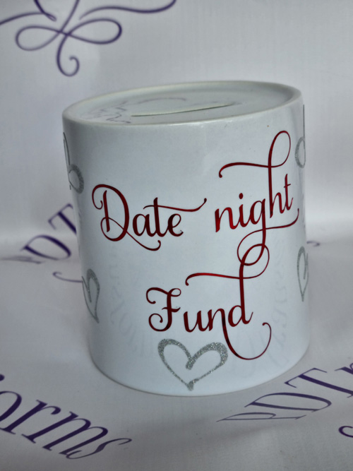 ceramic money box with date night textmotive
