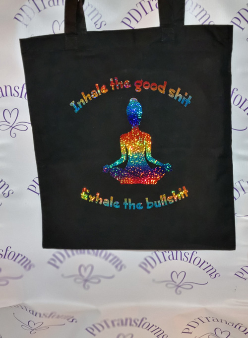 Canvas bag in black with rainbow coloured vinyl
