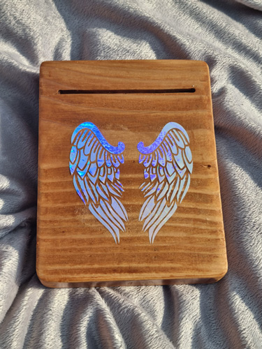 wooden single oracle card holder angel wings motif
