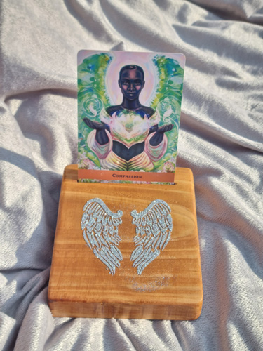 wooden single oracle card holder angel wings motif