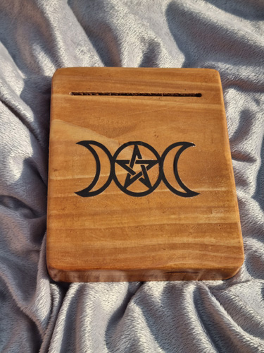wooden single oracle card holder pentagram-moon motif