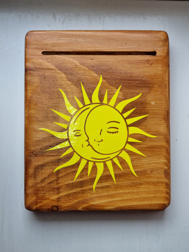 wooden single oracle card holder sun-moon motif