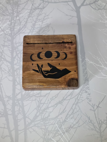 wooden single oracle card holder moon cycle motif