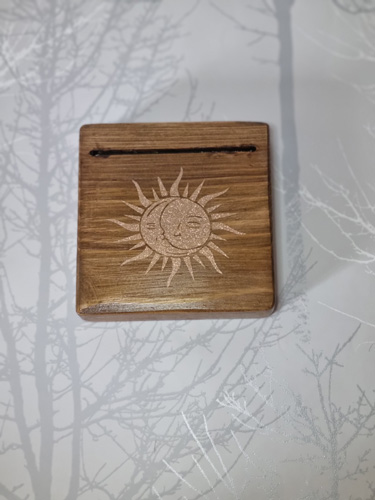 wooden single oracle card holder sun-moon motif