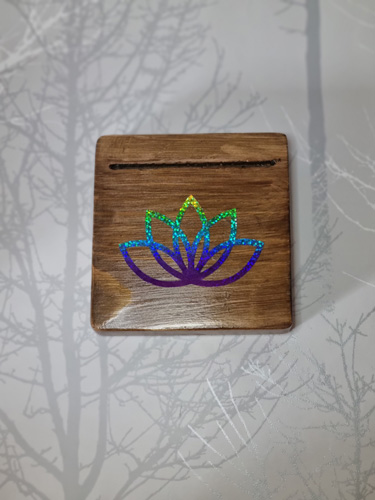 wooden single oracle card holder wood lotus flower motif