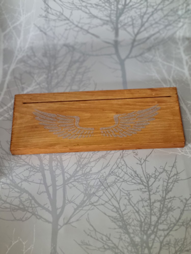 wooden three oracle card holder angel wings motif