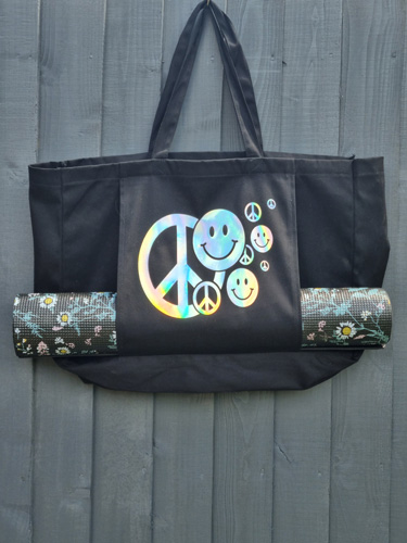 yoga bag pocket with peace symbols