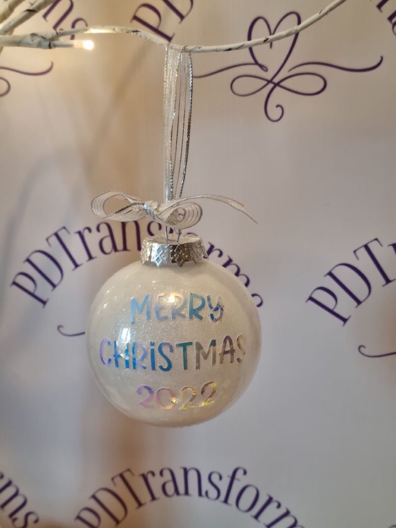 Merry Christmas Glitter Bauble, Personalised