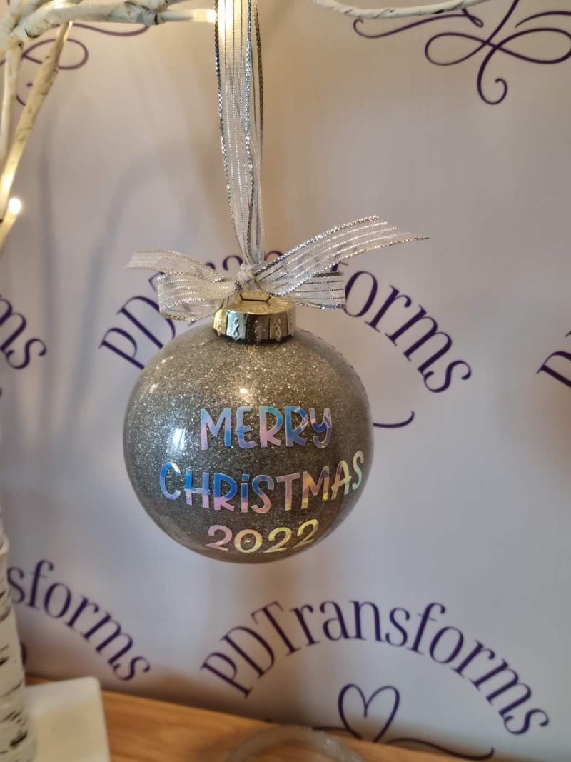 Merry Christmas Glitter Bauble, Personalised